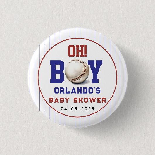 Boy Baseball Baby Shower | Cute Sports Party Button (Vorderseite)