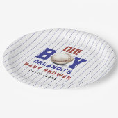 Boy Baseball Baby Shower | Cute Sports Party Pappteller (Schrägansicht)