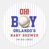 Boy Baseball Baby Shower | Cute Sports Party Runder Aufkleber (Vorderseite)