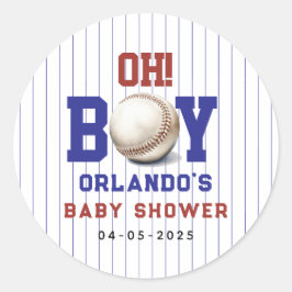 Boy Baseball Baby Shower | Cute Sports Party Runder Aufkleber