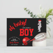 BOY Baseball Baby Shower Red Black Einladungen (Stehend Vorderseite)