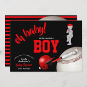 BOY Baseball Baby Shower Red Black Einladungen (Vorne/Hinten)