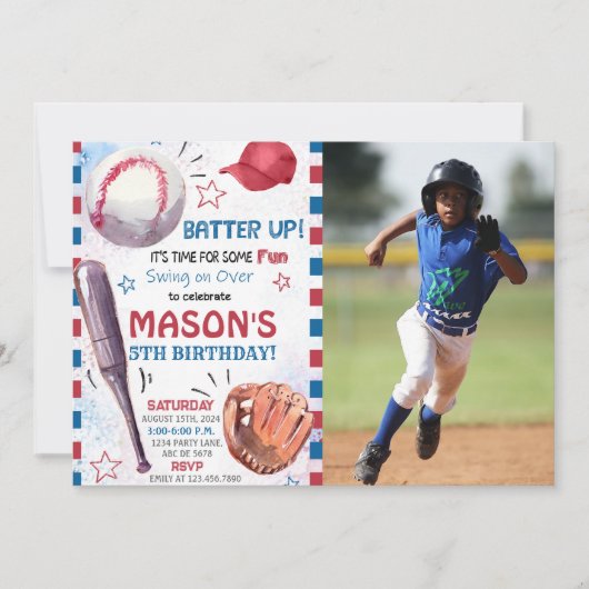 Boy Baseball Birthday Foto Einladung (Vorderseite)