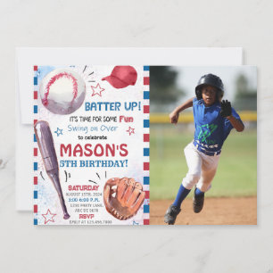 Boy Baseball Birthday Foto Einladung