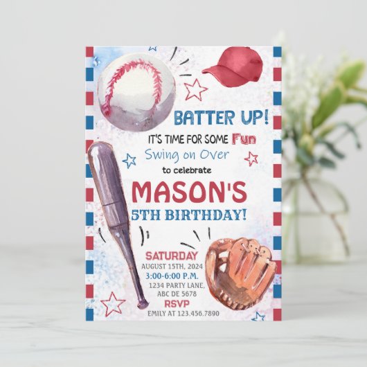 Boy Baseball Geburtstag Einladung (Stehend Vorderseite)