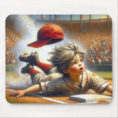 Boy Baseball Player, der in eine Zuhause gleitet Mousepad (Vorne)