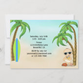 Boy Beach Baby Sandcastle in Surfboard 1. Geburtst Einladung (Rückseite)