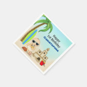Boy Beach Baby Sandcastle in Surfboard 1. Geburtst Serviette (Ecke)