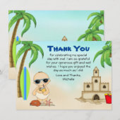 Boy Beach Baby Sandcastle in Surfboard Babydusche Dankeskarte (Vorne/Hinten)