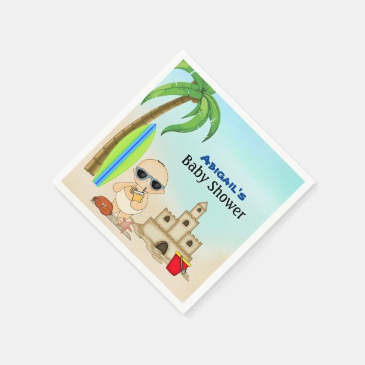 Boy Beach Baby Sandcastle in Surfboard Babydusche Serviette (Ecke)