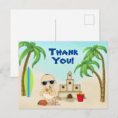Boy Beach Baby Sandcastle und Surfboard Vielen Dan Postkarte (Vorne/Hinten)