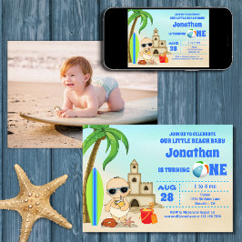 Boy Beach Baby Surfboard 1. Geburtstag FOTO Einladung