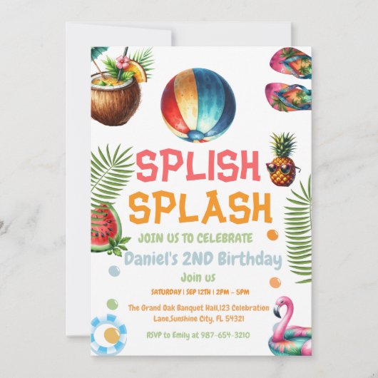 Boy Beach Ball Pool Party Invitation Birthday Einladung (Vorderseite)