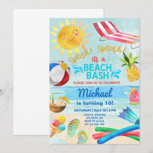 Boy Beach Party, Junge Beach Bash Sommereinladung. Einladung (Vorne/Hinten)