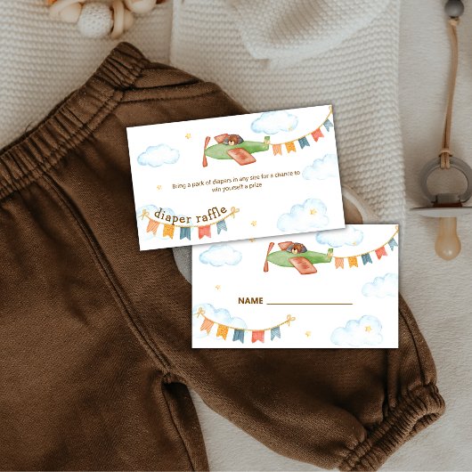 Boy Bear Airplane Sky Diaper Raffle Baby Shower  Begleitkarte
