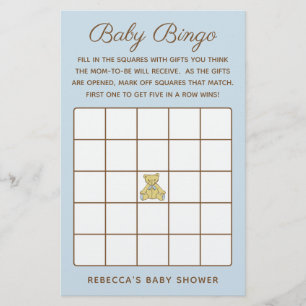 Boy Bear Baby Dusche Bingo Spiel Flyer