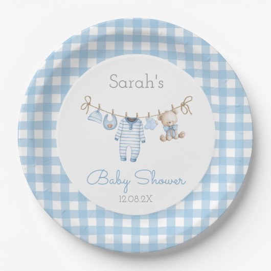 Boy Bear Baby Shower Pappteller (Vorderseite)