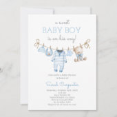 Boy Bear Clothesline Baby Shower invitation Einladung (Vorderseite)