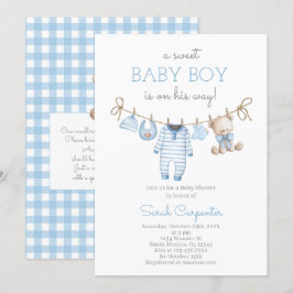 Boy Bear Clothesline Baby Shower invitation Einladung