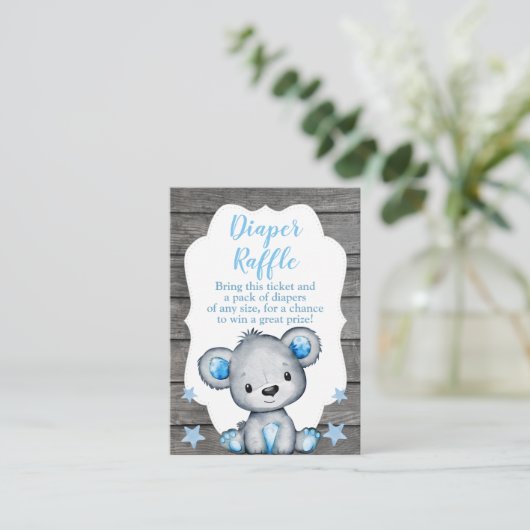 Boy Bear Diaper Raffle Ticket Teddy Dusche Begleitkarte (Stehend Vorderseite)