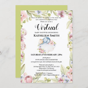 Boy Bear Elegant Blumengrün Virtuelle Dusche Einladung