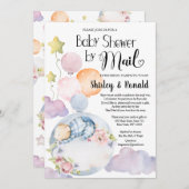 Boy Bear Pink Floral Balloons Babydusche von Mail Einladung (Vorne/Hinten)