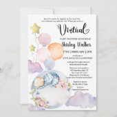 Boy Bear Pink Floral Balloons Virtual Baby Dusche Einladung (Vorderseite)