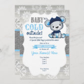 Boy Bear Winter Einladung für Boy Baby Shower (Vorne/Hinten)