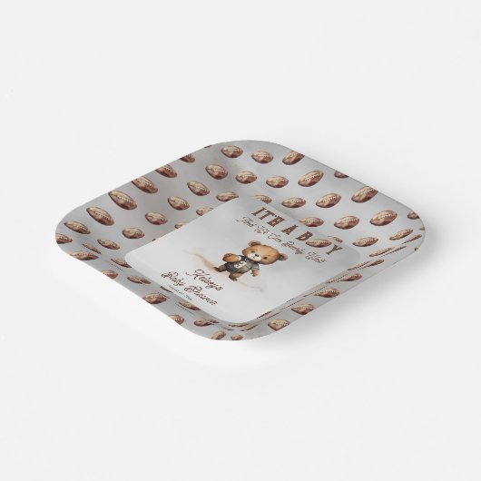 Boy Bearly Wait American Football Baby Dusche Pappteller (Gewinkelt)