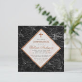 Boy-Bestätigung White Black Marble Copper Script Einladung (Stehend Vorderseite)