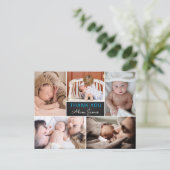 Boy Birth Ankündigung Danke, dass Sie Foto Collage Postkarte (Stehend Vorderseite)