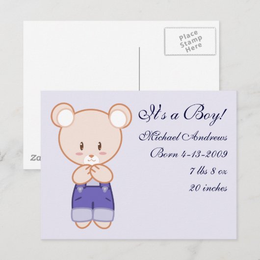 Boy Birth Ankündigungen (Vorne/Hinten)