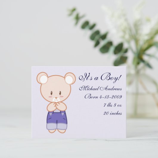 Boy Birth Ankündigungen (Stehend Vorderseite)