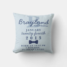 Boy Birth Stats Pillow - Blue Bow Krawatte