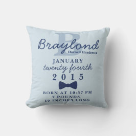 Boy Birth Stats Pillow - Blue Bow Krawatte Kissen