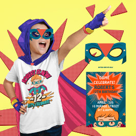 Boy Birthday Bash - Blue und Orange Super Hero Einladung