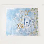 Boy Birthday Blue Flowers Teddy Bären Hintergrund Wandteppich (Vorderseite (Horizontal))