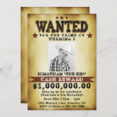 Boy Birthday Cowboy Wollte Poster-Einladung Einladung (Vorne/Hinten)