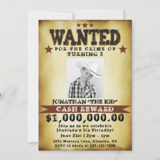 Boy Birthday Cowboy Wollte Poster-Einladung Einladung