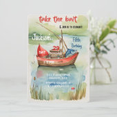 Boy Birthday Fishing Einladung (Stehend Vorderseite)