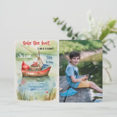 Boy Birthday Fishing Foto Einladung (Stehend Vorderseite)