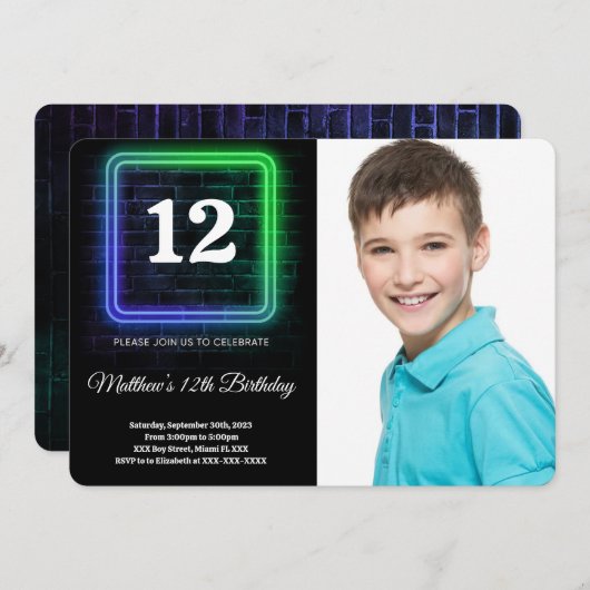 Boy Birthday Foto Einladung (Vorne/Hinten)