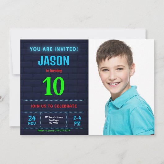 Boy Birthday Foto Einladung (Vorderseite)