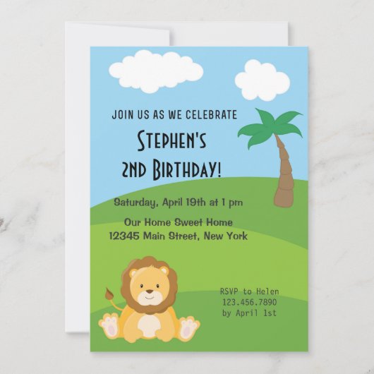 Boy Birthday Invitation Lion Animal Jungle Forest Einladung (Vorderseite)