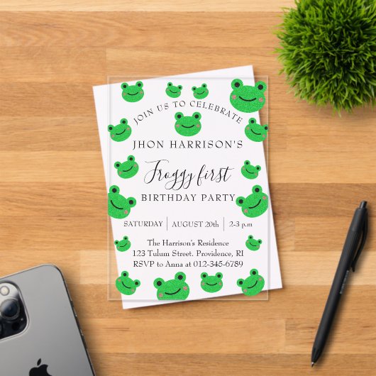 Boy Birthday Party Frog Thema Acryleinladungen (Insitu (Einladungskarte))