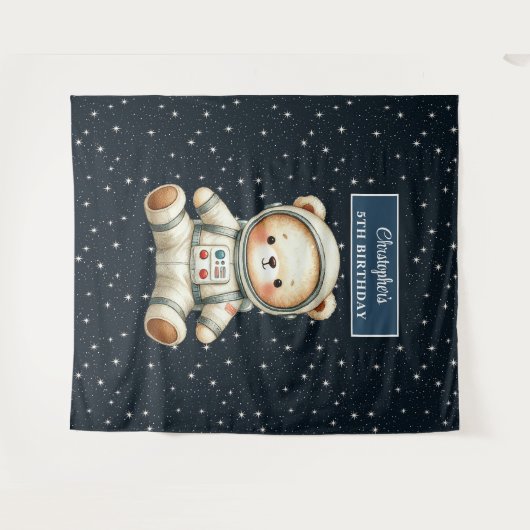 Boy Birthday Party Tapestry mit Space Bär Wandteppich (Vorderseite (Horizontal))