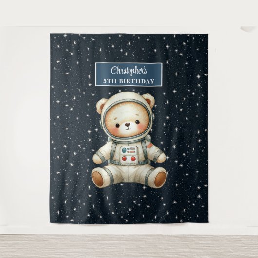 Boy Birthday Party Tapestry mit Space Bär Wandteppich (Vorderseite)