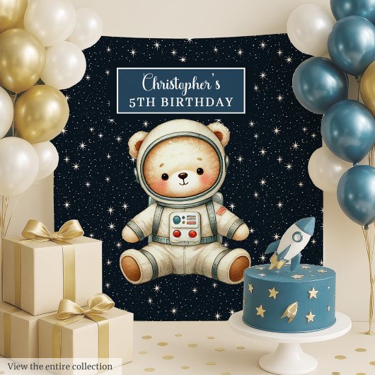 Boy Birthday Party Tapestry mit Space Bär Wandteppich