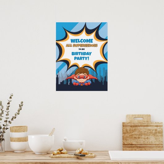Boy Birthday Superhero Party - 18x24 Signing Poste Poster (Küche)