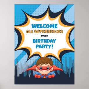 Boy Birthday Superhero Party - 18x24 Signing Poste Poster